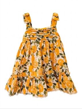 Sincerely Jules • Orange Citrus Print Smocked Tiered Dress • 18 Months